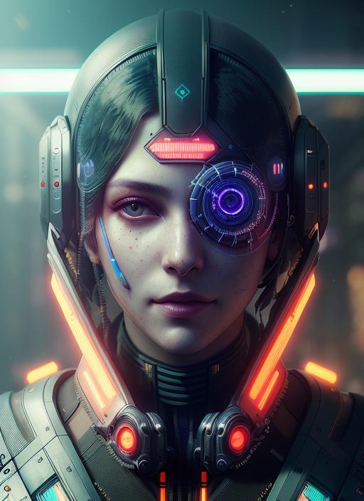 Detailed portrait cyberpunk (sks person), futuristic neon reflective wear, sci-fi, robot parts, ismail inceoglu dragan bib...